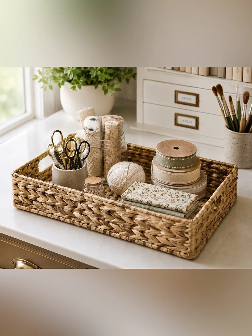 NTW HARRY & DAVID Sturdy Water Hyacinth Woven Storage Tray Basket #0701261